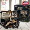 Indy 500 2026 brick construction set featuring Felix Rosenqvist racing car, winner trophy, and crew on a display base.!