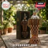 Indy 500 110th anniversary trophy-shaped glass whiskey bottle with silver racer figurine topper and matching black box.!