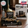 Indy 500 2026 champion building brick set featuring a gold race car, trophy, driver minifigure, and display plaque.!