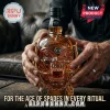 Jack Daniel's Lemmy Motörhead whiskey bottle featuring a molded gold war-pig skull design, metal spikes, and a neck chain.!