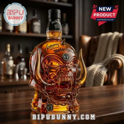 Jack Daniel’s Old No 7 Motorhead Lemmy Snaggletooth Glass Whiskey Bottle