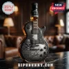 Guitar-shaped glass Jack Daniel's Tennessee Whiskey bottle with metallic skull, rose engraving, and Slash signature graphic.!