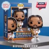 Jalen Brunson Funko Pop vinyl figure wearing New York 11 jersey and holding a gold MVP trophy in a display box.!