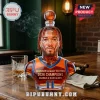 Jalen Brunson bust-shaped amber glass decanter with a basketball stopper, orange and blue jersey, and number 11 inscription.!