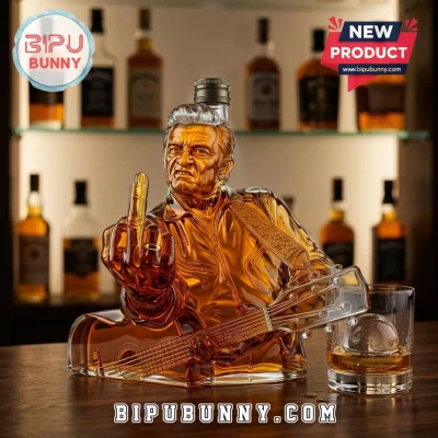 Johnny Cash Holding His Guitar Glass Whiskey Decanter