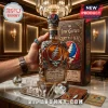 Jose Cuervo and Grateful Dead collaboration tequila bottle with embossed rose motifs, skull cap, and skull logo label.!