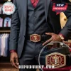 Kappa Alpha Psi belt buckle featuring red enamel, gold trim, rhinestone border, and 1911 insignia on a black leather belt.!