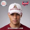 White Kappa Alpha Psi baseball cap with red embroidered text, fraternity crest, Greek key trim, and diamond icon.!