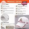 White Kappa Alpha Psi baseball cap with red embroidered text, Greek shield logo, and gold trim on a curved brim.!