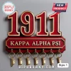 Kappa Alpha Psi 1911 wall-mounted wooden key holder with deep red finish, gold lettering, and seven brass key hooks.!