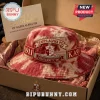 Kappa Alpha Psi bucket hat with red and white tie-dye pattern, fraternity crest, 1911 text, and embroidered patches.!