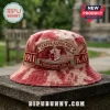 Kappa Alpha Psi bucket hat with red and white tie-dye fabric, featuring fraternity crest, 1911 text, and KAP symbols.!
