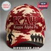 Kappa Alpha Psi baseball cap with red and beige camo print, embroidered Greek letters, cane-toting silhouettes, and logo.!