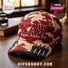Kappa Alpha Psi baseball cap in crimson and beige camouflage featuring embroidered Greek letters and frat members.!