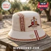 Off-white canvas bucket hat featuring Kappa Alpha Psi embroidery, fraternity crest, red and gold trim, on wooden table.!