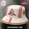 Off-white cotton bucket hat with embroidered Kappa Alpha Psi crest, Greek lettering, and crimson and gold trim details.!