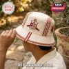 Cream canvas bucket hat featuring red and gold Kappa Alpha Psi fraternity crest embroidery and geometric Greek trim.!