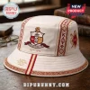 Cream canvas bucket hat featuring red and gold Kappa Alpha Psi fraternity crest embroidery and repeating Greek patterns.!