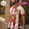 Kappa Alpha Psi fraternity t-shirt with crimson and cream vertical stripes, embossed Greek letters, and cane crest design.!
