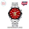 Kappa Alpha Psi men's silver stainless steel watch with a red dial, tachymeter bezel, and fraternity crest emblem.!