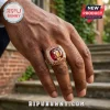 Kappa Alpha Psi fraternity ring in gold with a red stone center, detailed crest, and the text Founded 1911 on the face.!