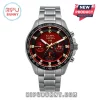 Kappa Alpha Psi silver stainless steel watch with deep red dial, three subdials, crystal hour markers, and tachymeter bezel.!