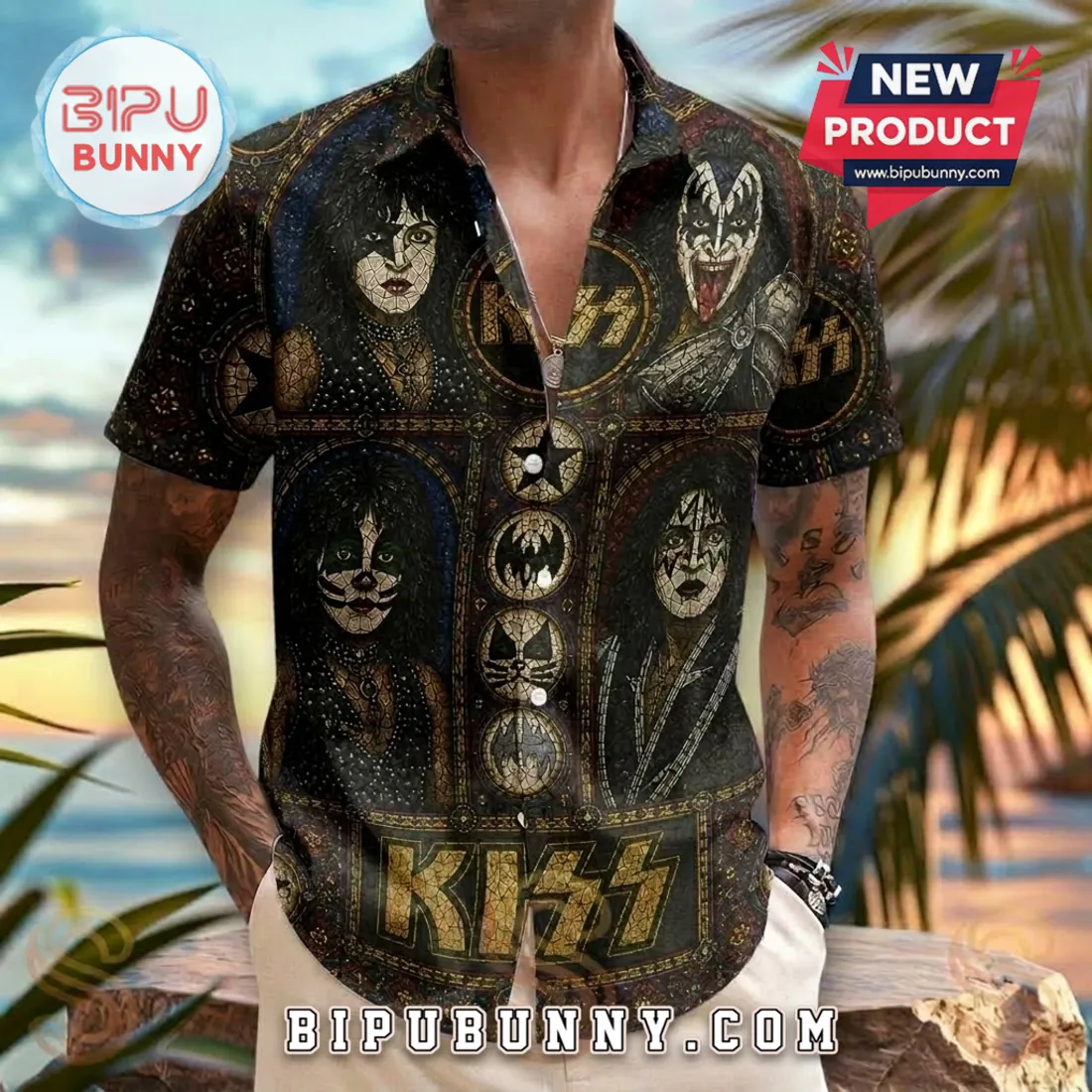 KISS Band Stained Glass Collage Short Sleeve Hawaiian Shirt KISS Band Stained Glass Collage Short Sleeve Hawaiian Shirt