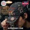 Distressed black baseball cap featuring KISS band logo, embroidered Destroyer patch, metal pins, and member signatures.!