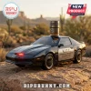 Black K.I.T.T. sports car whiskey bottle with a metal cap, parked on desert rocks with red LED lights illuminated.!