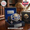 Knights of Columbus leather belt with 3D metal emblem buckle inside a velvet-lined wooden collector case.!