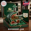 Lacoste branded glass alligator-shaped whiskey decanter in a dark green velvet-lined wooden display case with certificate.!