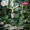 Green and white Gundam-inspired glass whiskey decanter with a crystal stopper, displayed on a wet, mossy rock surface.!