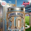 Lionel Messi number 10 tumbler featuring blue and white Argentine flag colors with gold filigree and crystal accents.!