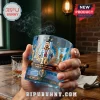 Lionel Messi glass tumbler featuring blue accents, gold laurel wreath, World Cup trophies, and 16 World Cup goals text.!