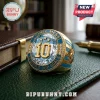 Lionel Messi championship ring in gold with blue enamel, central number 10, three stars, and Argentinian sun emblem.!