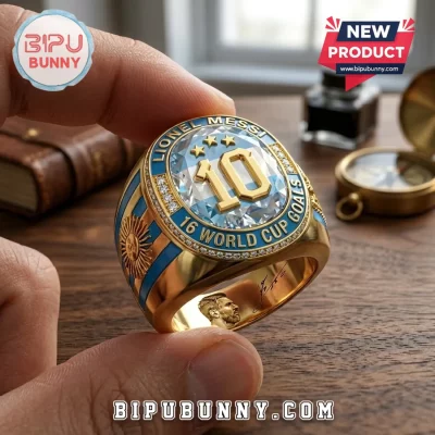 Lionel Messi 16 World Cup Goals Gold Plated Engraved Ring