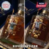 Lionel Messi glass whiskey decanter with gold text and graphics featuring player number 10 and three soccer balls inside.!