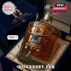 Lionel Messi whiskey bottle in blue velvet gift box featuring golden jersey number 10, goal graphics, and glass stopper.!