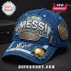 Blue denim baseball cap with Messi embroidery, gold star accents, metal trophy pin, and a gold soccer ball embellishment.!