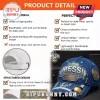Blue denim Messi World Cup hat featuring metallic plaques, gold-toned soccer ball, and adjustable fabric strap.!