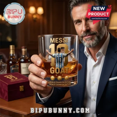 Lionel Messi GOAT World Champion Hat Trick Whiskey Glass