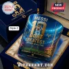 Lionel Messi glass tumbler in a navy blue velvet-lined gift box, featuring gold printed soccer imagery and career stats.!