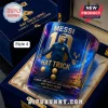 Lionel Messi glass tumbler featuring number 10, golden soccer balls, and stadium graphics in a navy velvet presentation box.!