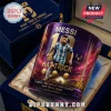 Lionel Messi graphic rocks glass in blue velvet-lined display box with soccer stadium art and number 10 gold text.!