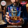 Lionel Messi theme whiskey glass featuring the number 10, stadium graphics, and text reading Hat Trick and 3 Goals One Match.!