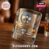 Lionel Messi heavy glass whiskey tumbler featuring World Cup trophy, gold laurel, Argentina jersey, and engraved text.!