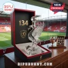 Liverpool FC glass Liver bird decanter with soccer ball stopper in a black and red presentation case at Anfield stadium.!