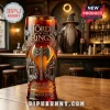 Lord of the Rings 25th anniversary glass tumbler featuring silver axe relief, amber tint, and Forged in Stone text.!