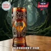 Lord of the Rings 25th anniversary beer glass with metallic axe emblem, amber glass finish, and stone-textured detailing.!