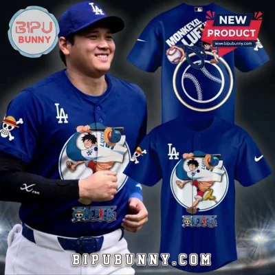 Los Angeles Dodgers x One Piece Luffy Blue Baseball Jersey